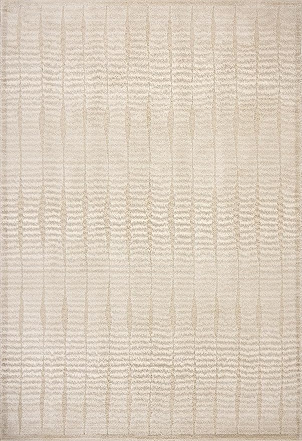 Loloi Chris Loves Julia Calvin Collection CLV-02 Ivory/Oatmeal 2'-3" x 3'-10" Accent Rug Checkered Neutral Soft Living Room Bedroom Carpet