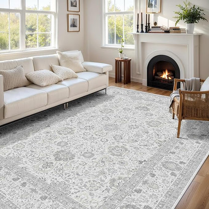 Deerly Light Grey Vintage 6x9 Nursery Rugs for Living Room, Rug Boho Washable Area Rug with Non-Slip Backing, Indoor Carpet for Bedroom Dining Room