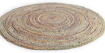 REDEARTH · Jute Cotton Chindi Area Rug - 6' Round Rug, Handwoven, Non-Shedding, Soft & Durable – Multi Tones for Home Décor in Living Room, Dining Room, Bedroom