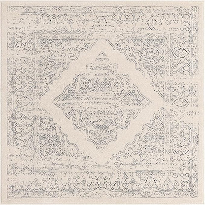 Unique Loom Isabella Collection Area Rug - Rossellini (5' Square, White/ Black)