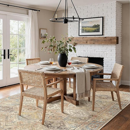 Bavni 6x9 Area Rugs for Living Room, Machine Washable Rug Non Slip, Vintage Chenille Distressed Print Carpet, Large Low Pile Ultra-Thin Lightweight Rugs for Bedroom, Dining Room, Office, Wood Brown