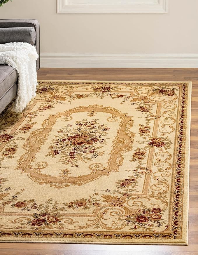 Rugs.com Chateau Collection Rug – 5' x 8' Cream Medium Rug Perfect for Bedrooms, Dining Rooms, Living Rooms