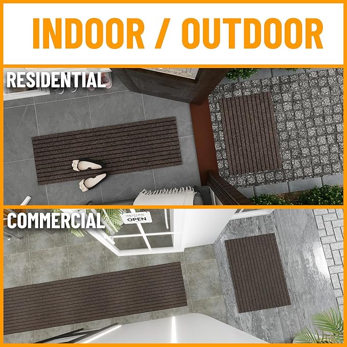 Ottomanson 2'7" x 19' Hallway Runner with Scraper Pile - Extra Durable Non-Slip Rug Mat for Indoor & Outdoor Use - Ideal for Kitchen, Entryway & Garage - High-Traffic Carpet, Brown