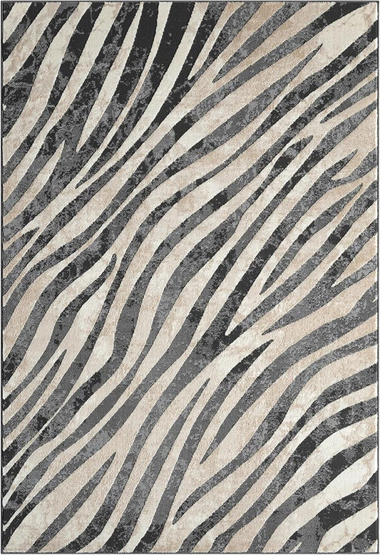 Abani Terra Area Rug for Living Room, Bedroom - Zebra Pattern - Black Cream - 8' x 10' - Durable & Easy to Clean