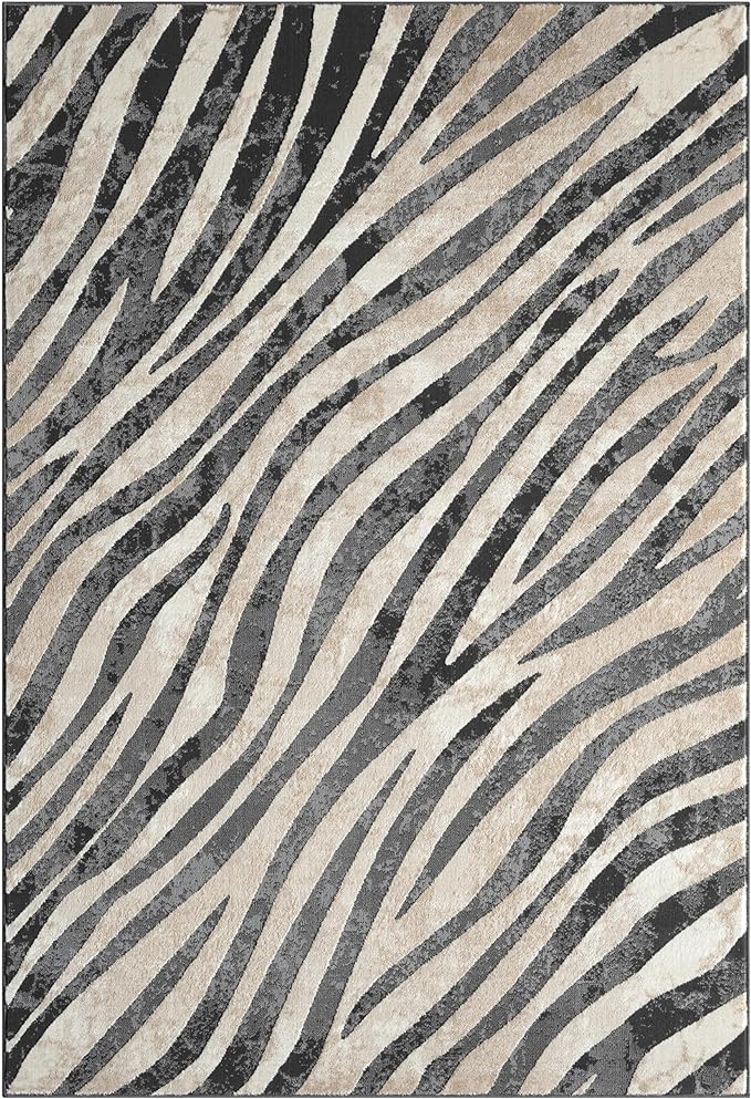 Abani Terra Area Rug for Living Room, Bedroom - Zebra Pattern - Black Cream - 2' x 3' - Durable & Easy to Clean