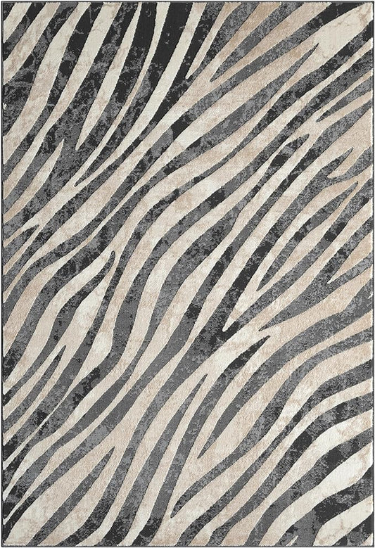 Abani Terra Area Rug for Living Room, Bedroom - Zebra Pattern - Black Cream - 2' x 3' - Durable & Easy to Clean