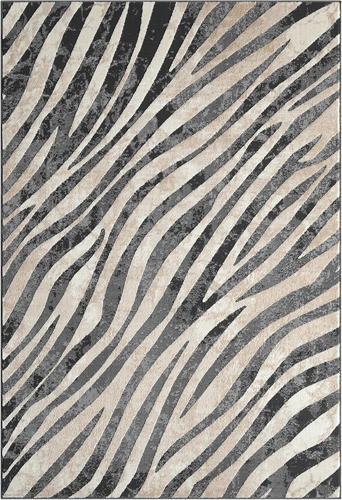 Abani Terra Area Rug for Living Room, Bedroom - Zebra Pattern - Black Cream - 5' x 8' - Durable & Easy to Clean