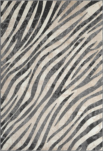 Abani Terra Area Rug for Living Room, Bedroom - Zebra Pattern - Black Cream- 6' x 9' - Durable & Easy to Clean