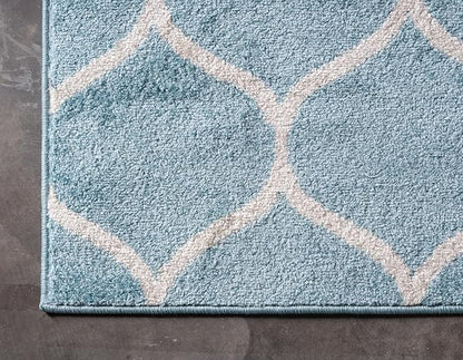 Rugs.com Lattice Frieze Collection Rug – 2' x 6' Runner Light Blue Medium Rug Perfect for Living Rooms, Large Dining Rooms, Open Floorplans
