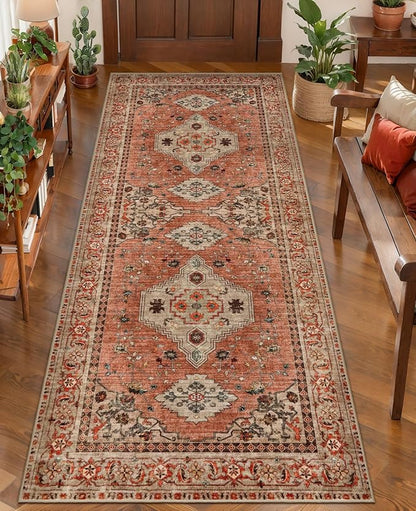 Tangsoo 2x5 Washable Runner Rug for Hallways, Non Slip Vintage Runner Rug, Soft Low Pile Long Rug Runner, Print Distressed Carpet Runners for Kitchen Bedroom Entryway Bathroom Living Room