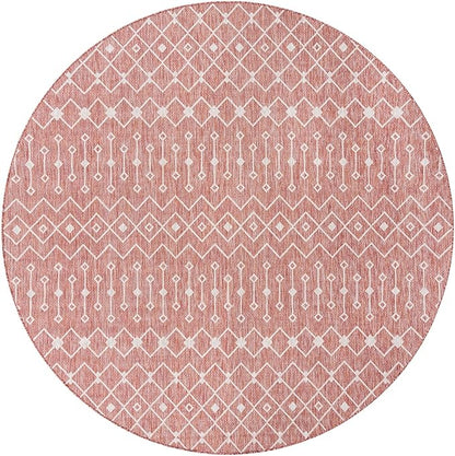 Unique Loom Outdoor Trellis Collection Area Rug - Tribal Trellis (10' 8" Round, Rust Red/ Ivory)