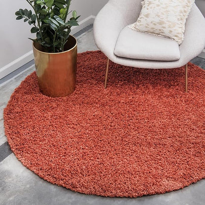 Unique Loom Solid Shag Collection Area Rug (4' 1" Round, Terracotta)
