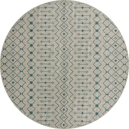Unique Loom Outdoor Trellis Collection Area Rug - Tribal Trellis (10' 8" Round, Light Blue/ Ivory)