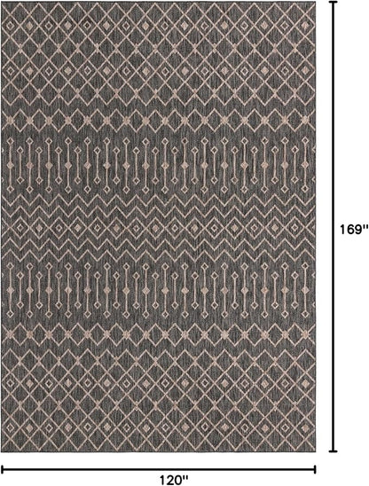 Unique Loom Outdoor Trellis Collection Area Rug - Tribal Trellis (10' x 14' 1" Rectangle, Charcoal Gray/ Natural)