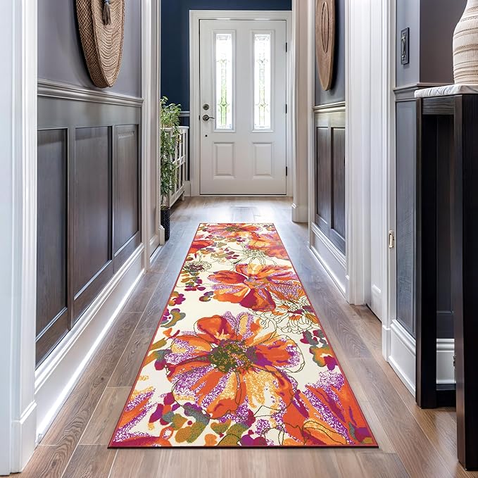 Rugshop Multi Bright Flowers Non Slip Non-Shedding Runner Rug for Hallway, Kitchen and Laundry Room, 2'7" x 8'