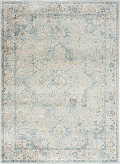 Nourison Home Astra Machine Washable Light Blue 5'3" x 7' Area Rug - Easy Clean, Non Shedding, Bed Room, Living Room, Dining Room, Kitchen (5' x 7')