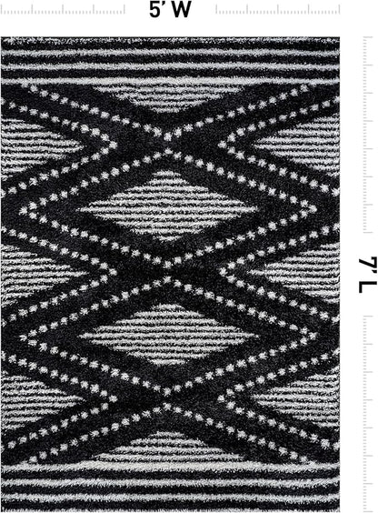 Rugshop Geometric Shag Area Rug Anthracite Dark Gray and White 5' x 7' Great for Bedrooms, Living Rooms, or Under Coffee Tables