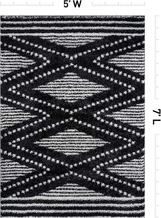 Rugshop Geometric Shag Area Rug Anthracite Dark Gray and White 5' x 7' Great for Bedrooms, Living Rooms, or Under Coffee Tables