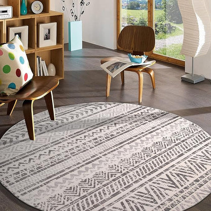 Rugshop Geometric Boho Round Rug – Gray Tribal Pattern, Perfect for Dining Room, Bedroom, Living Room, 8' Round
