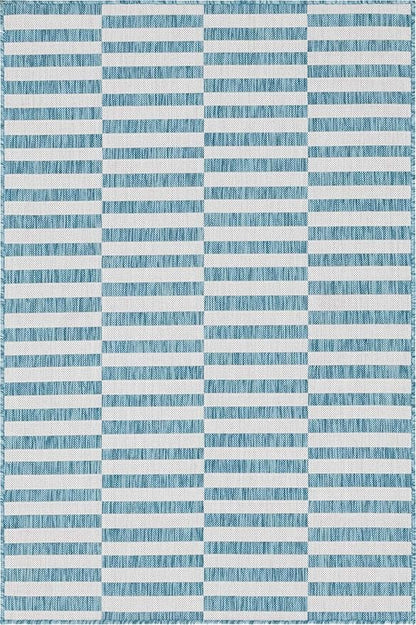 Unique Loom Outdoor Striped Collection Area Rug - Striped (4' 1" x 6' 1" Rectangle, Light Aqua/Ivory)