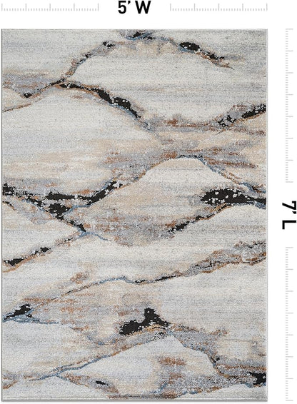 Rugshop Contemporary Gray Striated Area Rug Durable, Kid & Pet Friendly 5' x 7' Ideal for Under Coffee Tables, Dining Sets, or Home Offices