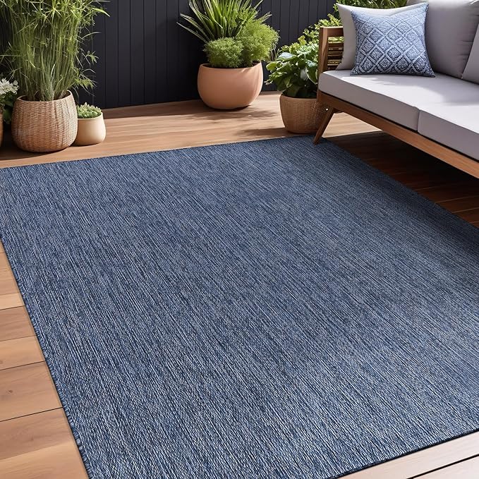 Beverly Rug Indoor Outdoor Rug 5x7, Washable Outside Carpet for Patio, Deck, Porch, Solid Modern Area Rug, Water Resistant, Azure Blue