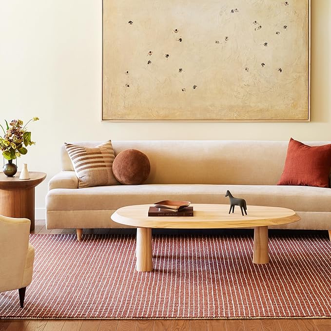 Rugs USA 7'6" x 9'6" Melrose Checked Wool Indoor Area Rug, Contemporary Farmhouse Chestnut/Ivory for Living Room, Bedroom, Office, Entryway, Hallway