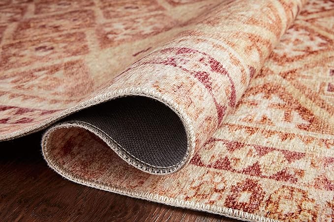 Loloi Layla Collection LAY-16 Natural/Spice 5'-0" x 7'-6" .13" Thick Area Rug, Soft, Durable, Vintage Inspired, Distressed, Low Pile, Non-Shedding, Easy Clean, Printed, Living Room Rug