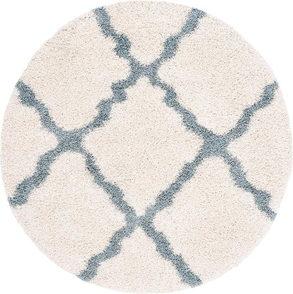 SAFAVIEH Dallas Shag Collection Area Rug - 6' Round, Ivory & Light Blue, Trellis Design, Non-Shedding & Easy Care, 1.5-inch Thick Ideal for High Traffic Areas in Living Room, Bedroom (SGD257J)