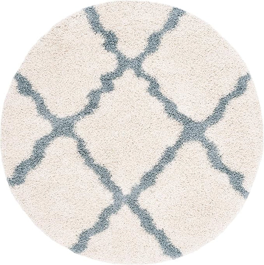 SAFAVIEH Dallas Shag Collection Area Rug - 6' Round, Ivory & Light Blue, Trellis Design, Non-Shedding & Easy Care, 1.5-inch Thick Ideal for High Traffic Areas in Living Room, Bedroom (SGD257J)