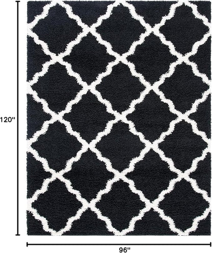 SAFAVIEH Area Rug 8x10 - Dallas Shag Collection - Large - Black & Ivory, Trellis Pattern, Non-Shedding & Easy Cleaning, Plush Thick Pile, Ideal for Living Room, Bedroom, Dining Space (SGD257Z)