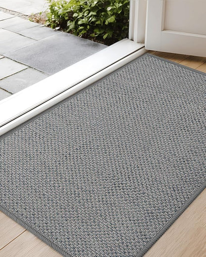 Color&Geometry Ultra-Thin Indoor Door Mat, 24"x36" Low-Profile Non-Slip Entryway Rug with Modern Geometric Texture, Washable Doormat for Indoor Entrance, Front Door, Light Grey (Rolled-up NO Creases)
