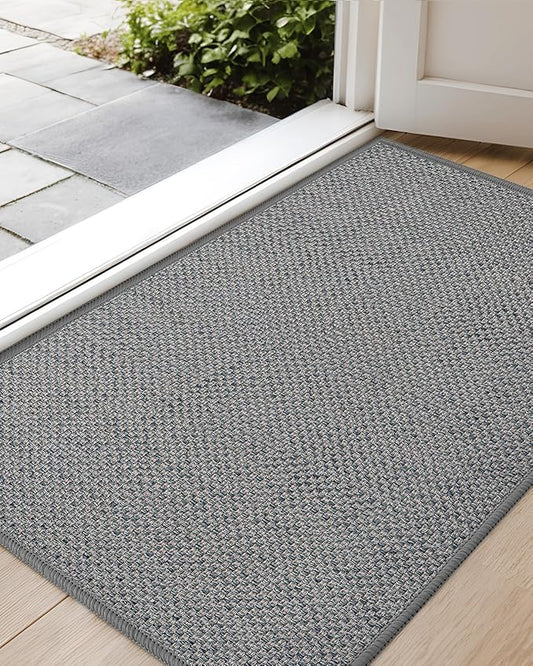 Color&Geometry Ultra-Thin Indoor Door Mat, 32"x48" Low-Profile Non-Slip Entryway Rug with Modern Geometric Texture, Washable Doormat for Indoor Entrance, Front Door, Light Grey (Rolled-up NO Creases)