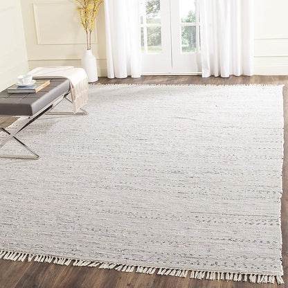 SAFAVIEH Rag Rug Collection Area Rug - 9' Square, Ivory & Multi, Handmade Boho Stripe Cotton, Ideal for High Traffic Areas in Living Room, Bedroom (RAR121G)