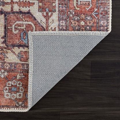 Bloom Rugs Washable 6' x 9' Rug - Red/Orange/Beige Traditional Area Rug for Living Room, Bedroom, Dining Room, and Kitchen - Exact Size: 6' x 9'