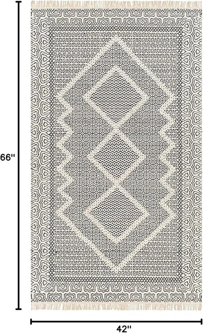 Mark&Day Wool Rugs, 4x6 Nishnabotny Cottage Dark Gray Area Rug, Grey Beige Carpet for Living Room, Bedroom or Kitchen (3'6" x 5'6")