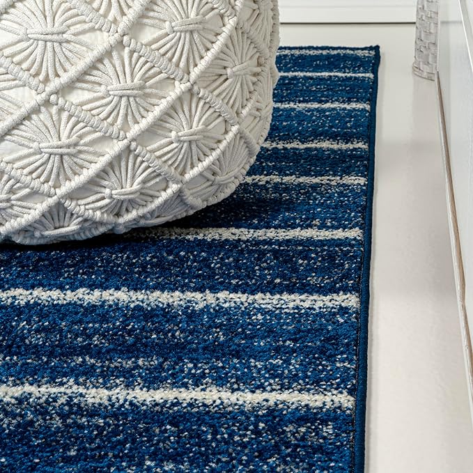 JONATHAN Y Williamsburg Minimalist Stripe Navy/Cream Runner Rug, 2x8, Contemporary, Modern, Easy-Cleaning for Living Room, Bedroom, Kitchen, Pet Friendly, Non-Shedding (MOH201C-28)