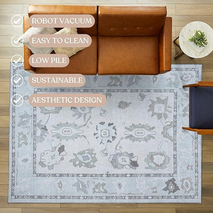 Fame Living Cream Beige Oushak Rug, Modern Rugs, Vintage, Turkish, Eclectic, Floral, Pastel, Washable, Small Throw, Accent Area Rug for Living Room, Bedroom, Kitchen, Bathroom, 2'5"x4'9"