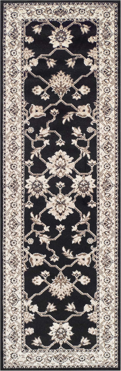 Superior Elegant Kingfield Collection Area Rug, 8mm Pile Height with Jute Backing, Classic Bordered Rug Design, Anti-Static, Water-Repellent Rugs - Black, 2'7" x 8' Runner