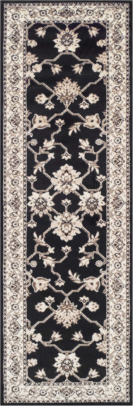 Superior Elegant Kingfield Collection Area Rug, 8mm Pile Height with Jute Backing, Classic Bordered Rug Design, Anti-Static, Water-Repellent Rugs - Black, 2'7" x 8' Runner