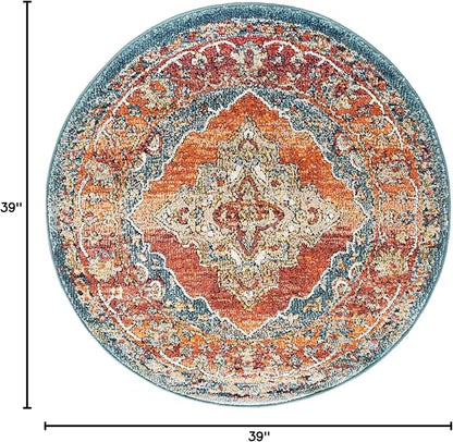 Unique Loom Isabella Collection Area Rug - Rossellini (3' 3" Round, Rust Red/ Beige)