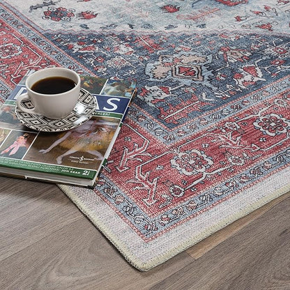 Fame Rugs Turkish Rug. Washable Vintage Oriental Antique Inspired Traditional Doormat Small Modern Area Rugs Luxury Entryway Entry Bedroom Bathroom Kitchen (402RN, 2'5 x 5')
