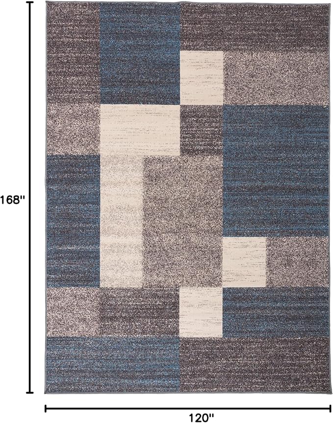 Rugshop Contemporary Blue Geometric Boxes Non-Slip Area Rug Non-Shedding for Living Room, Dining Room and Office, 10' x 14'