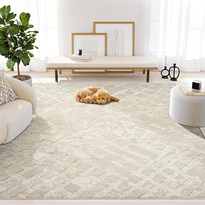 Abani Terra Cream Area Rug for Living Room, Bedroom - Rustic Modern Pattern - 4' x 6' - Durable & Easy to Clean