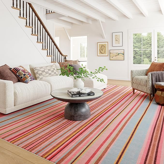 Dash & Albert Jamaica Stripe Multi Machine Washable Rug, 5 X 8 Feet, Blue/White Stripe Pattern
