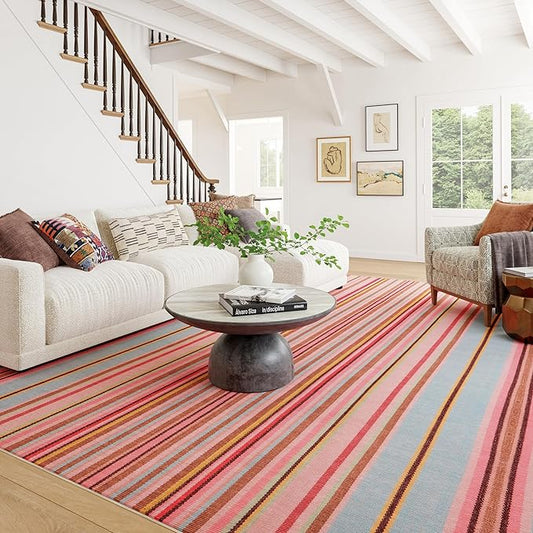 Dash & Albert Jamaica Stripe Multi Machine Washable Rug, 5 X 8 Feet, Blue/White Stripe Pattern