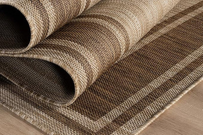 Beverly Rug Large Outdoor Rug 10x14 Modern Bordered Area Rugs for Indoor and Outdoor Patio Deck Porch Garden Waterproof Weather Sun Resistant Washable Outside Carpet (10 x 14 Jute)