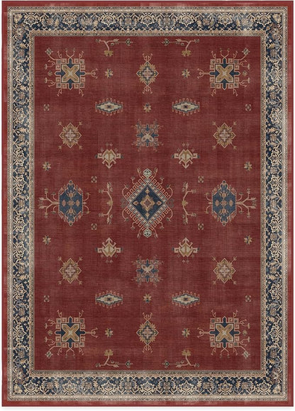 RUGGABLE Washable Vintage Area Rug – Verena Amber Red 10x14, Stain-Resistant, Non-Slip – Large Machine Washable Rugs for Living Room, Bedroom, Hallway, Entryway & Office–with Cushioned Pad