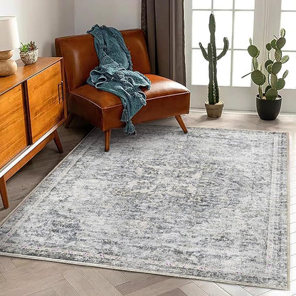 Area Rug 6'x9' Washable Vintage Traditional Floor Cover Thin Retro Kitchen Indoor Distressed Non Slip Carpet for Living Room Bedroom Dining Room