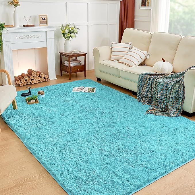 Andency 6x9 Area Rugs Blue, Large Shag Fluffy Soft Shaggy Rugs for Living Room Bedroom, Non-Slip Thick Plush Carpet for Kids Girls and Boys, Dorm Nursery Home Decor Aesthetic